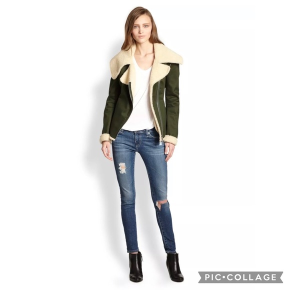 COPY - REBECCA MINKOFF Quinn Green Faux Shearling Moto Bomber Jacket - S Small - Picture 3 of 10